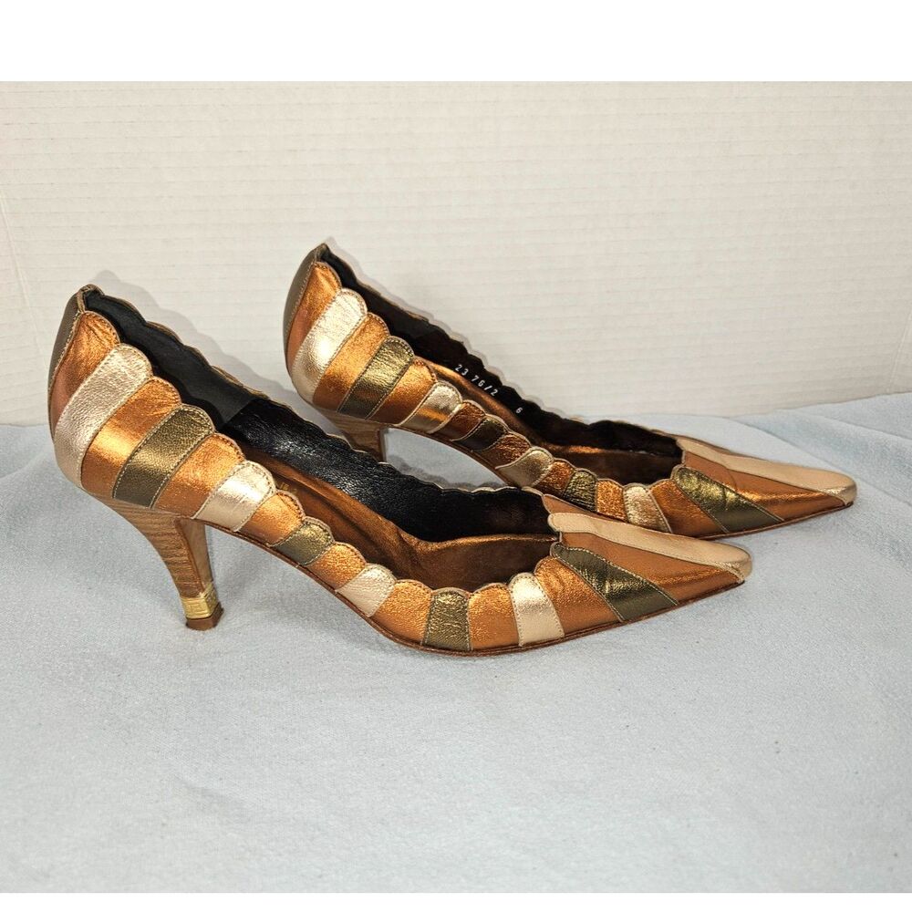 Vintage Gianni Versace Metallic Leather Patchwork Pointed Pumps Medusa Heel EU36 - Picture 2 of 8